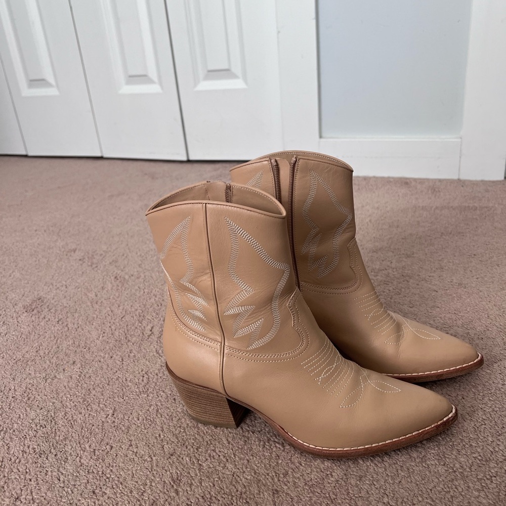 Valentino Tan Leather Western Ankle Boots